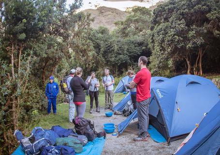 Looking at the first Inca Trail camp.