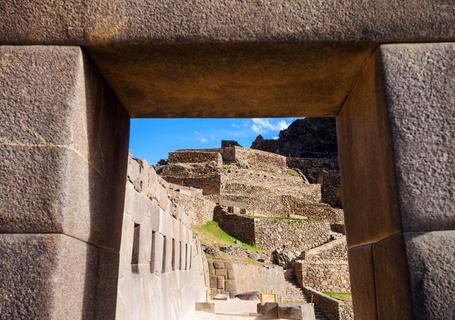 Ollantaytambo archaeological shows stone blocks