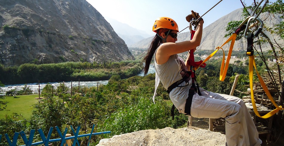  Ziplining at Lunahuana is the perfect way to keep the adventure flowing on your Lima Peru tours. The zip lines here are some of the best and most state-of-the-art in all of Peru. There are five full lines that cost around 100 soles (US$30) to use and cover over 1.5 miles (2,500 meters). Peru adventures have never been more fun!