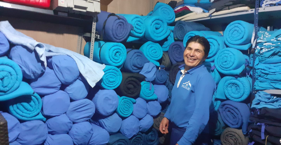 All of our trekking expeditions in The Andes include equipment such as sleeping mats and tents. It is important that these items are thoroughly cleaned after every trek, whether this is The Choquequirao Trek or The Lares Trek to Machu Picchu. Juan carefully washes these important ítems and stores them away for the next trekking expedition.