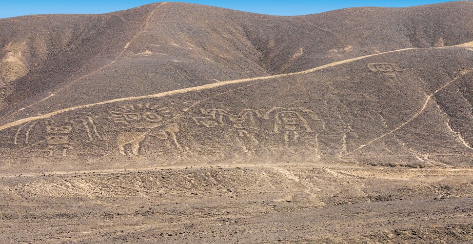 The Nazca geoglyphs are located about 250 miles (400 km) south of Lima, Peru. The Nazca lines were made between 500 BC and 500 AD by removing a layer of rocks and dirt to expose the lighter-colored sand below. They have been preserved for thousands of years thanks to the dry desert climate. You may have seen images of the spider, hummingbird, or monkey, but there are over 800 straight lines, 300 geometric figures, and 70 biomorphs with even more still being discovered by drones.Visit the incredible Nazca Lines when you travel to Ica Peru!