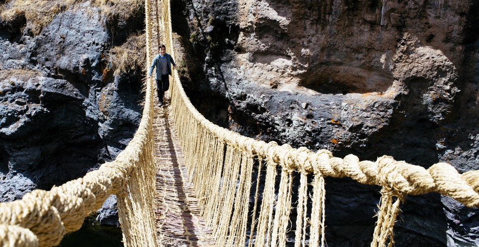 The Q'eswachaka Bridge visited on Cusco day tours is made entirely of grass, specifically ichu grass. This is woven into thick cables and then braided to form the bridge's structure. The rebuilding of the bridge is a communal activity that fosters cooperation and solidarity among the local communities.