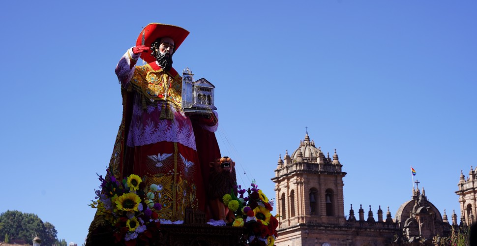 n Jeronimo is one of the saints in the Corpus Christi celebrations in Cusco. The statue of Saint Jerome (San Jeronimo) is carried the furthest at Corpus Crist and in the procession to the Cathedral in Cusco’s Plaza de Armas. This is the main square to be seen on Cusco Tours and is found in the center of the city.