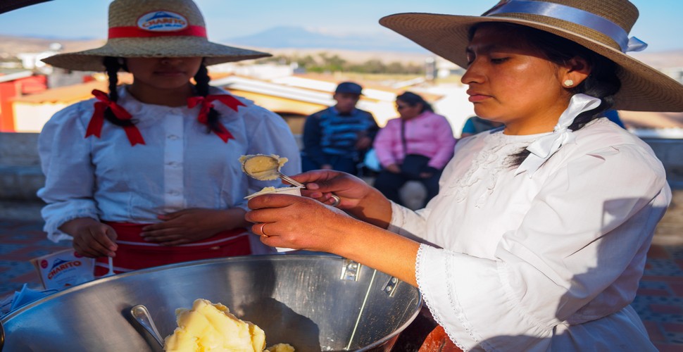 Queso helado is a traditional dessert to be sampled on Arequipa tours. Despite its name, which translates to "cheesy ice cream," queso helado does not actually contain cheese. Instead, it is a sweet and creamy dessert made from milk, sugar, cinnamon, and coconut.