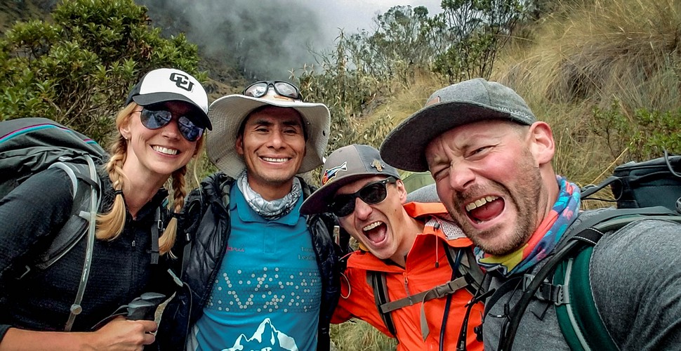 Celebrating with the guide on The Inca Trail to Machu Picchu!