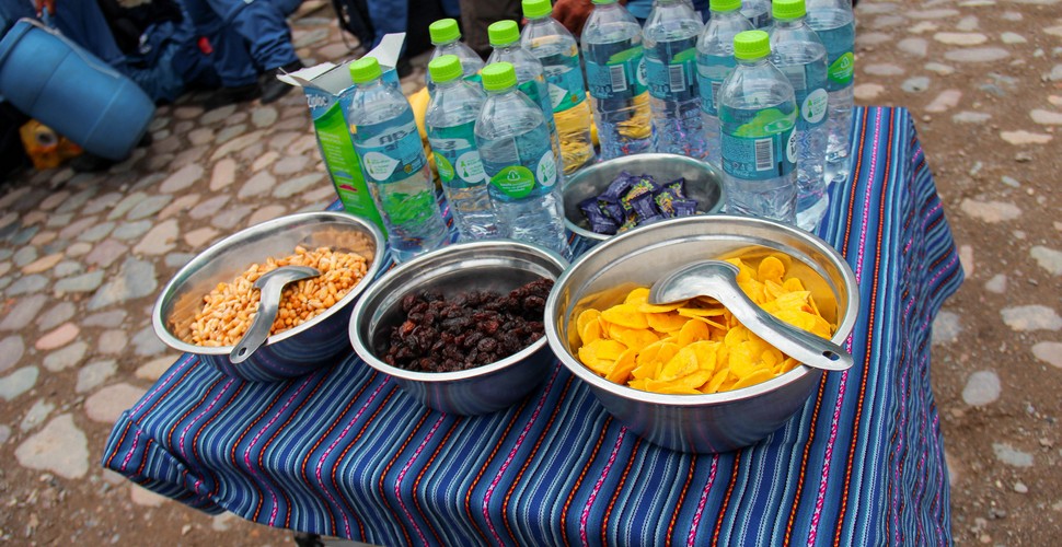 Snacks and water on The Inca Trail Trek!