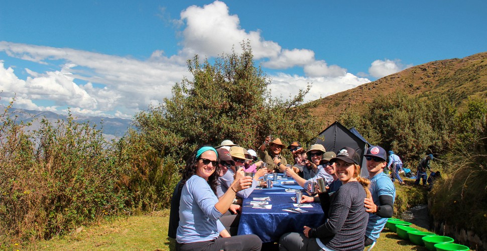 A Private Salkantay Trekking Group at Lunch