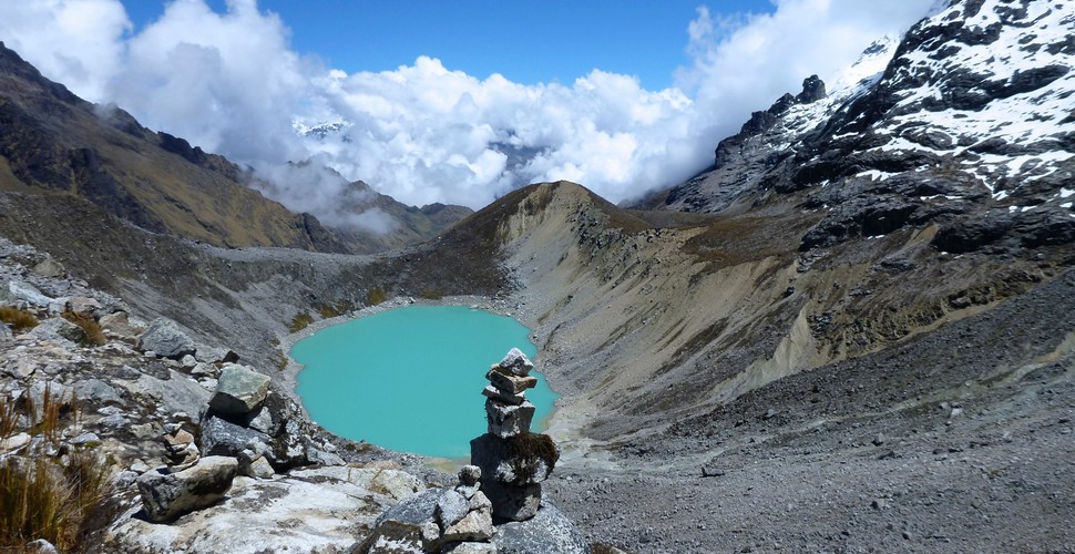 Prayer Tower at Humantay Lake on The Salkantay Trek