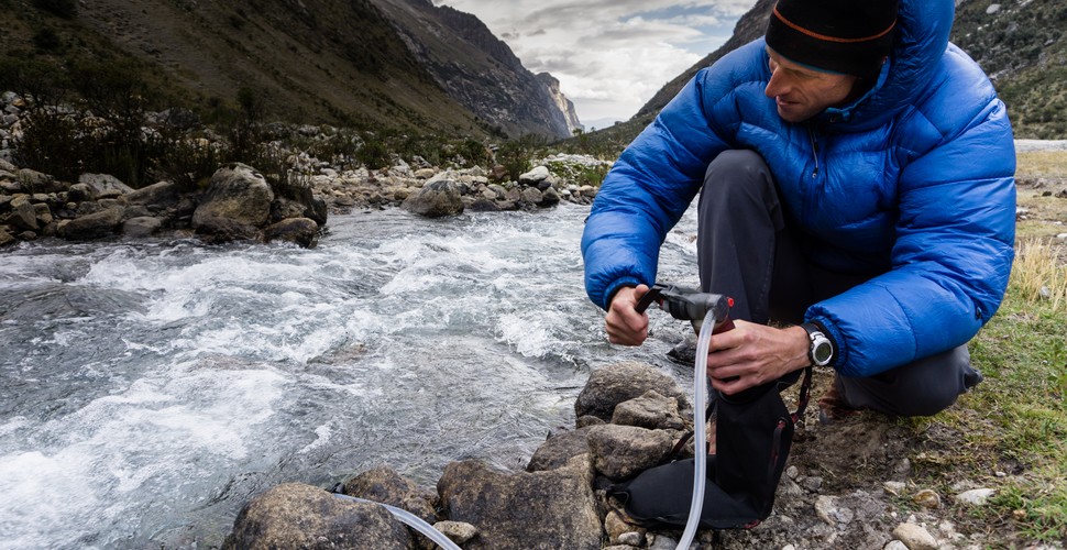 Filtering River Water on The Salkantay Trek