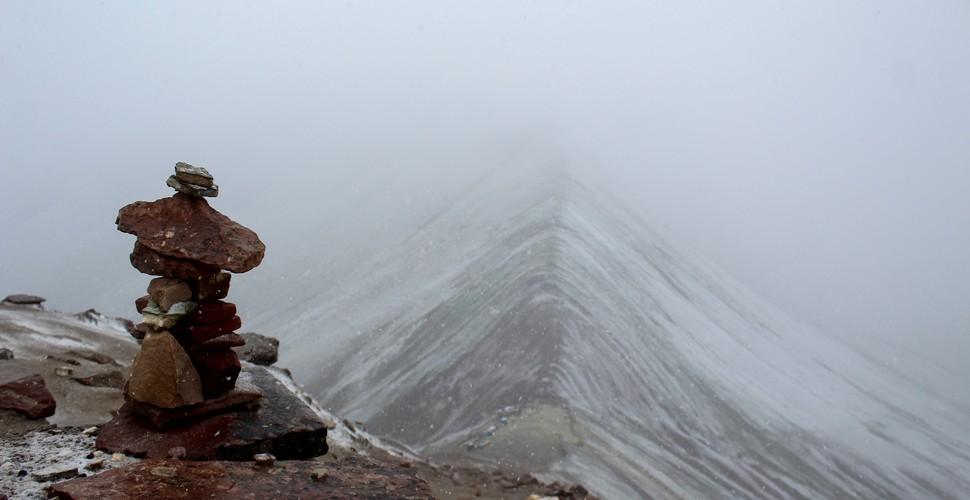 Snow Storm Over Rainbow Mountain