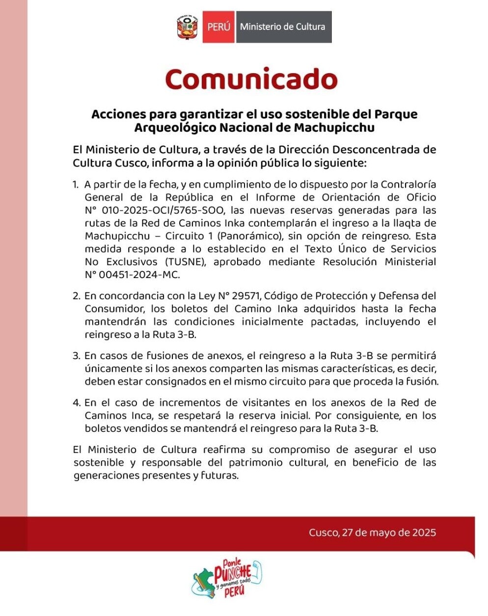Official Inca Trail Notification