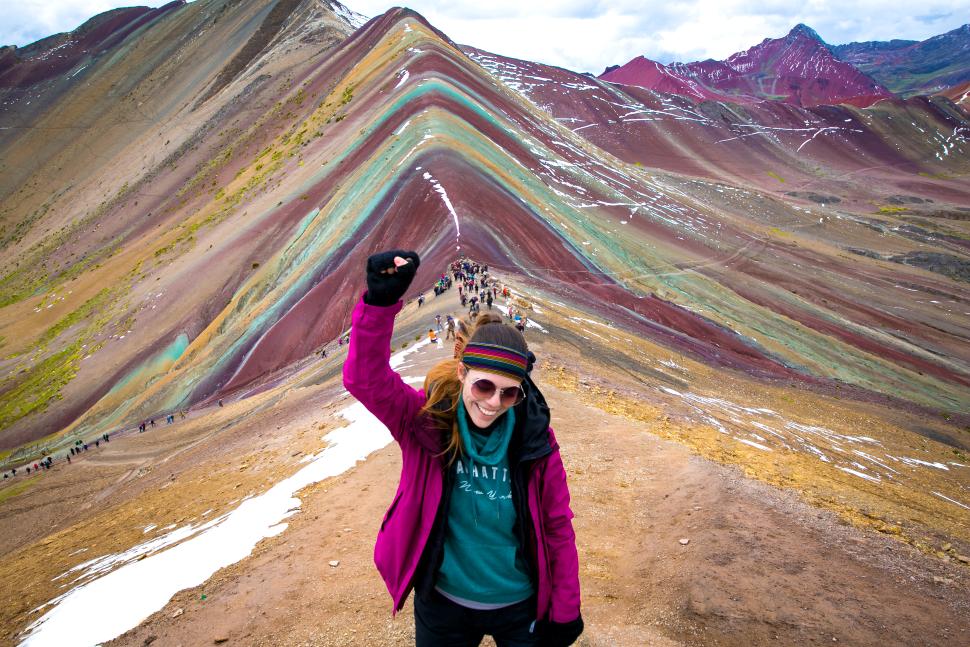 Conquering Vinicunca, the rainbow mountain, in Cusco.